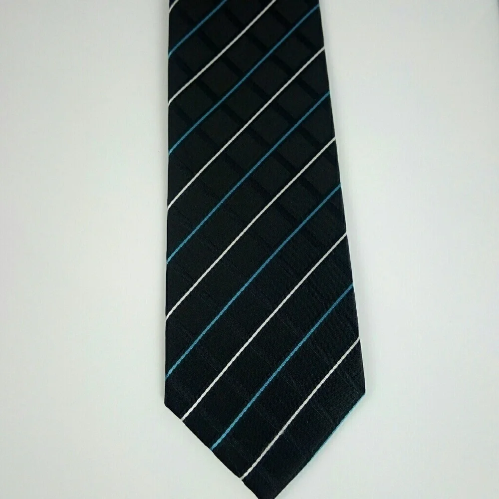 Alfani Skinny Black White Blue Striped Tie